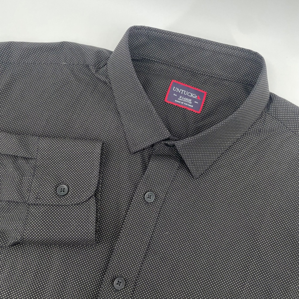UNTUCKit Button Down Shirt Mens XL Black Micro Dot Long Sleeve Cotton Casual